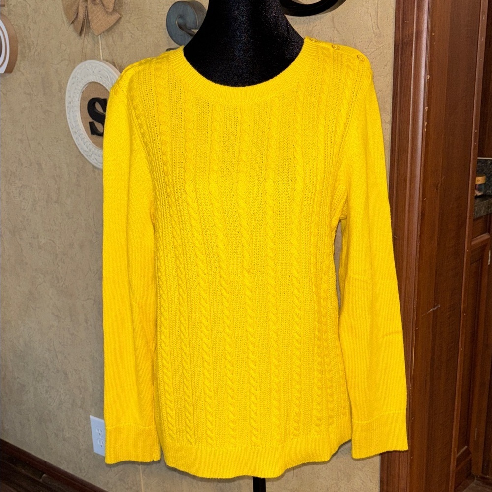 Medium Talbots Yellow Cable-Knit Crewneck Spring Sweater - Women's Easter